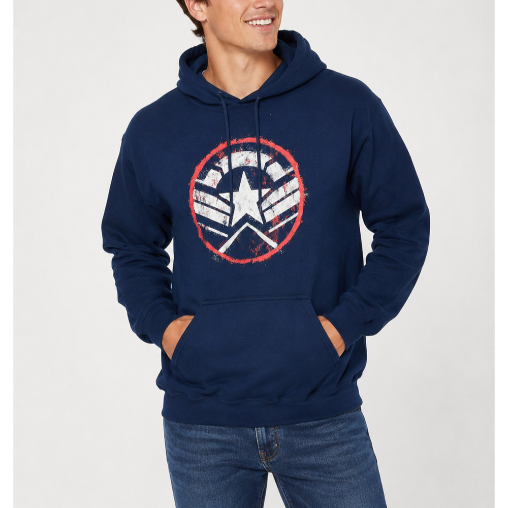 Marvel Captain America Brave New World Hoodie Mens L Blue Graphic Sweatshirt